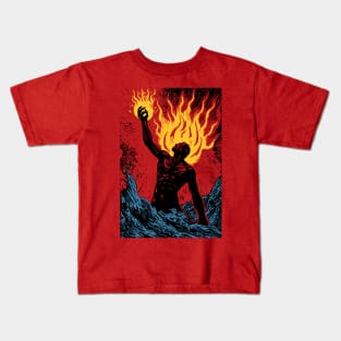 Prometheus bringing the fire to humanity Kids T-Shirt